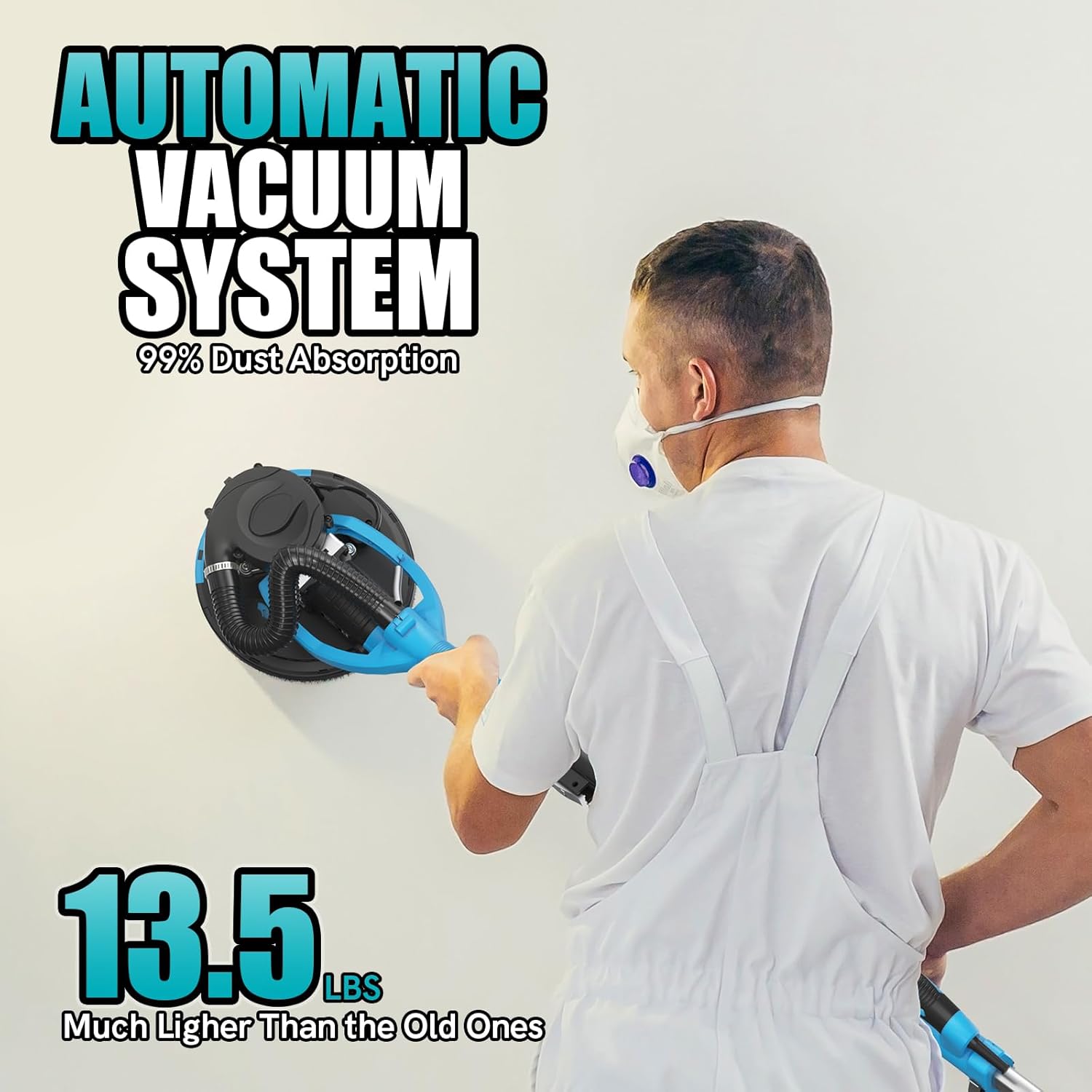 Drywall Sander with Vacuum Dust Collector, 880W Popcorn Ceiling Remover, Variable Speed 1000-2100RPM, LED Light, Foldable & Extendable Handle, 12 Sanding Discs